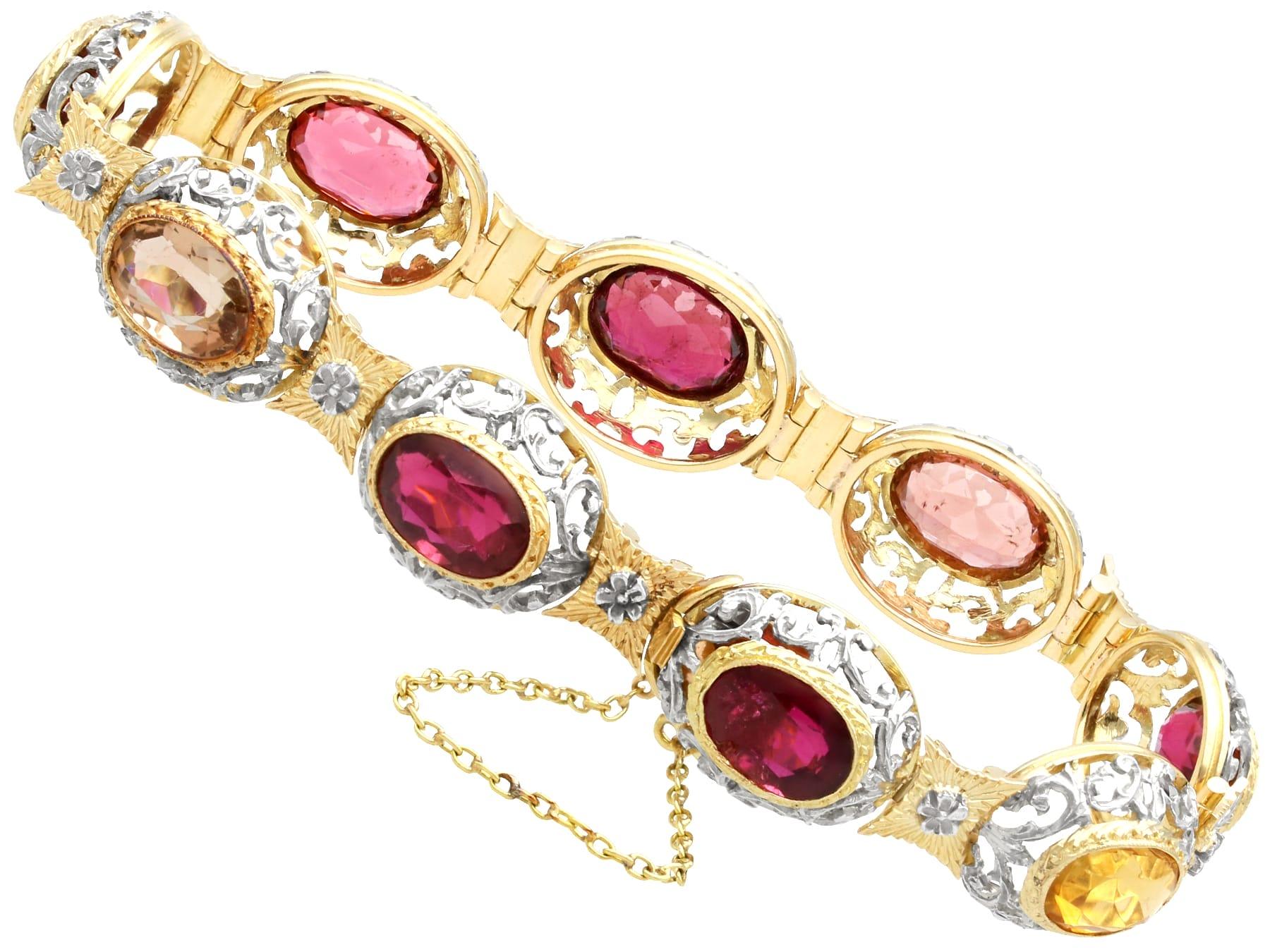Antique 22.82 Carat Garnet and 1.95 Carat Citrine 10k Yellow Gold Bracelet In Excellent Condition For Sale In Jesmond, Newcastle Upon Tyne