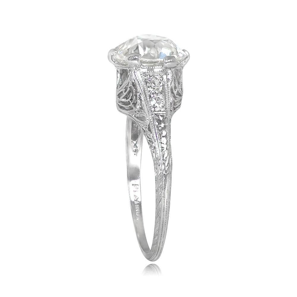 Art Deco Antique 2.28ct Old European Cut Diamond Engagement Ring, Platinum, Circa 1920