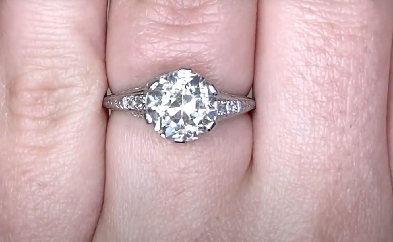 Antique 2.28ct Old European Cut Diamond Engagement Ring, Platinum, Circa 1920 In Excellent Condition In New York, NY