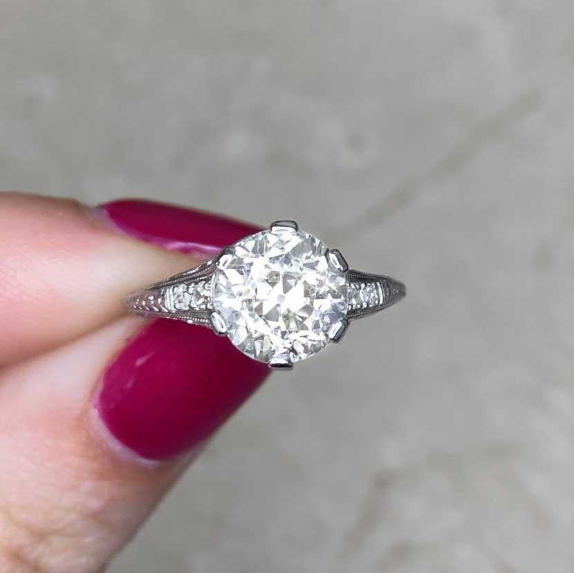 Antique 2.28ct Old European Cut Diamond Engagement Ring, Platinum, Circa 1920 4