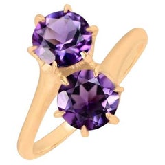 Antique 2.28ct Round Cut Amethyst Engagement Ring, Yellow Gold
