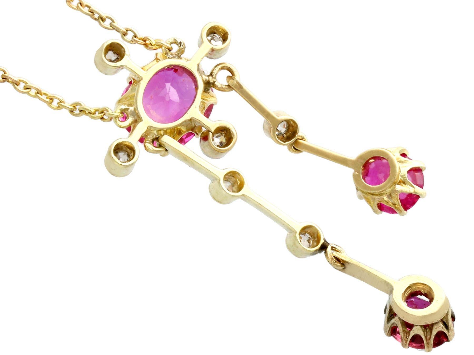 Women's Antique 2.29 Carat Ruby and Diamond Yellow Gold Necklace, circa 1900