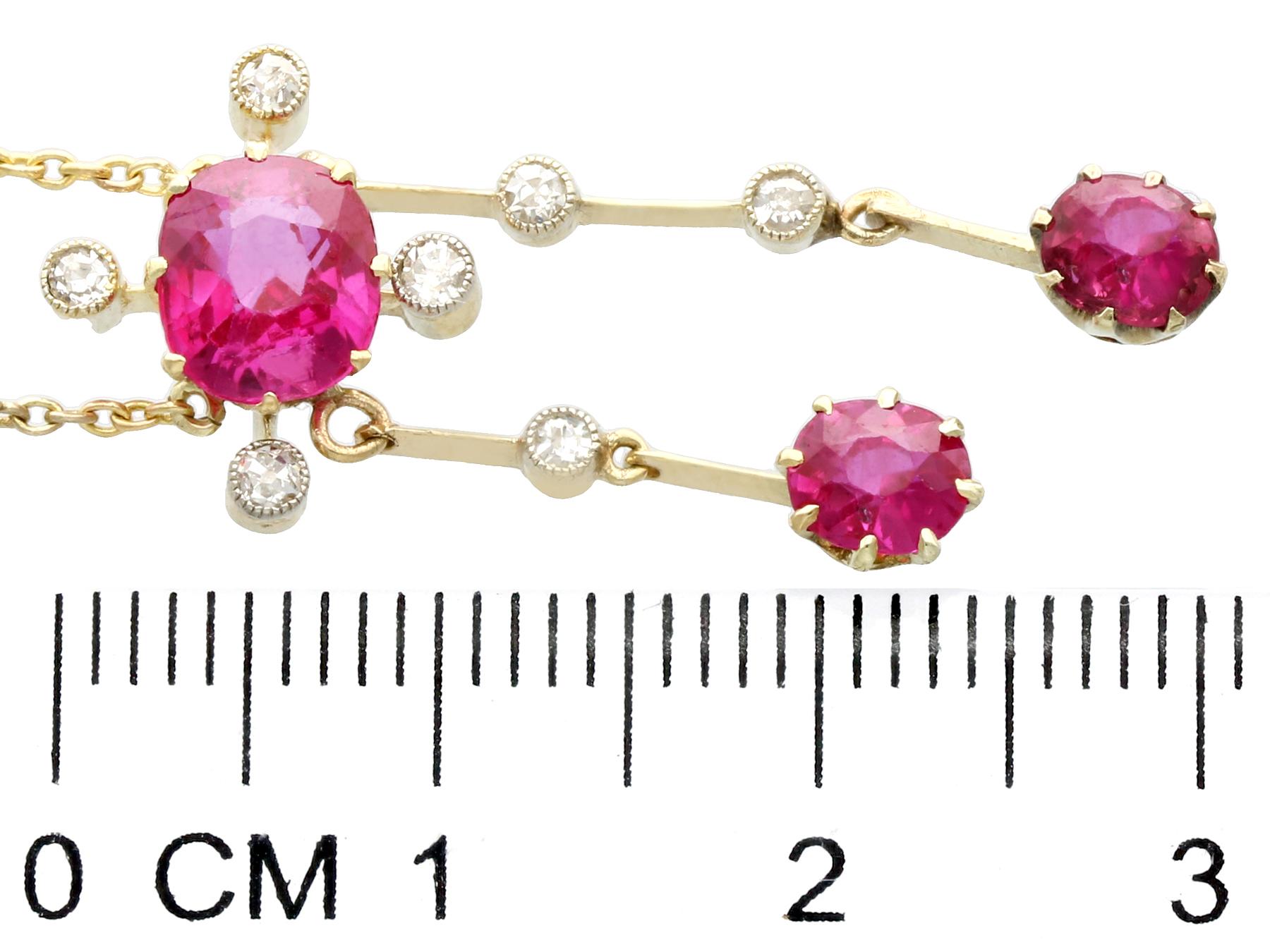 Antique 2.29 Carat Ruby and Diamond Yellow Gold Necklace, circa 1900 1