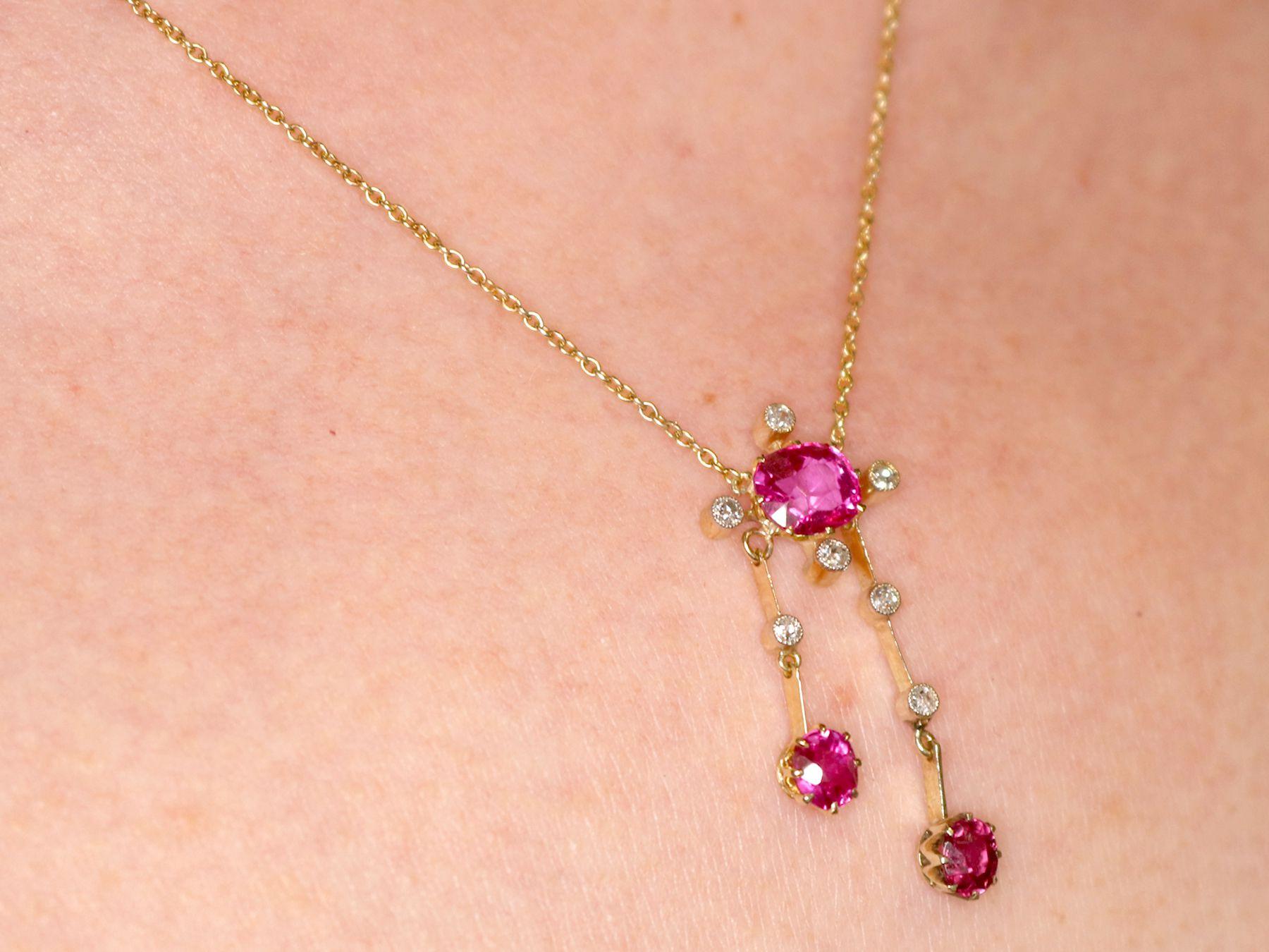 Antique 2.29 Carat Ruby and Diamond Yellow Gold Necklace, circa 1900 4