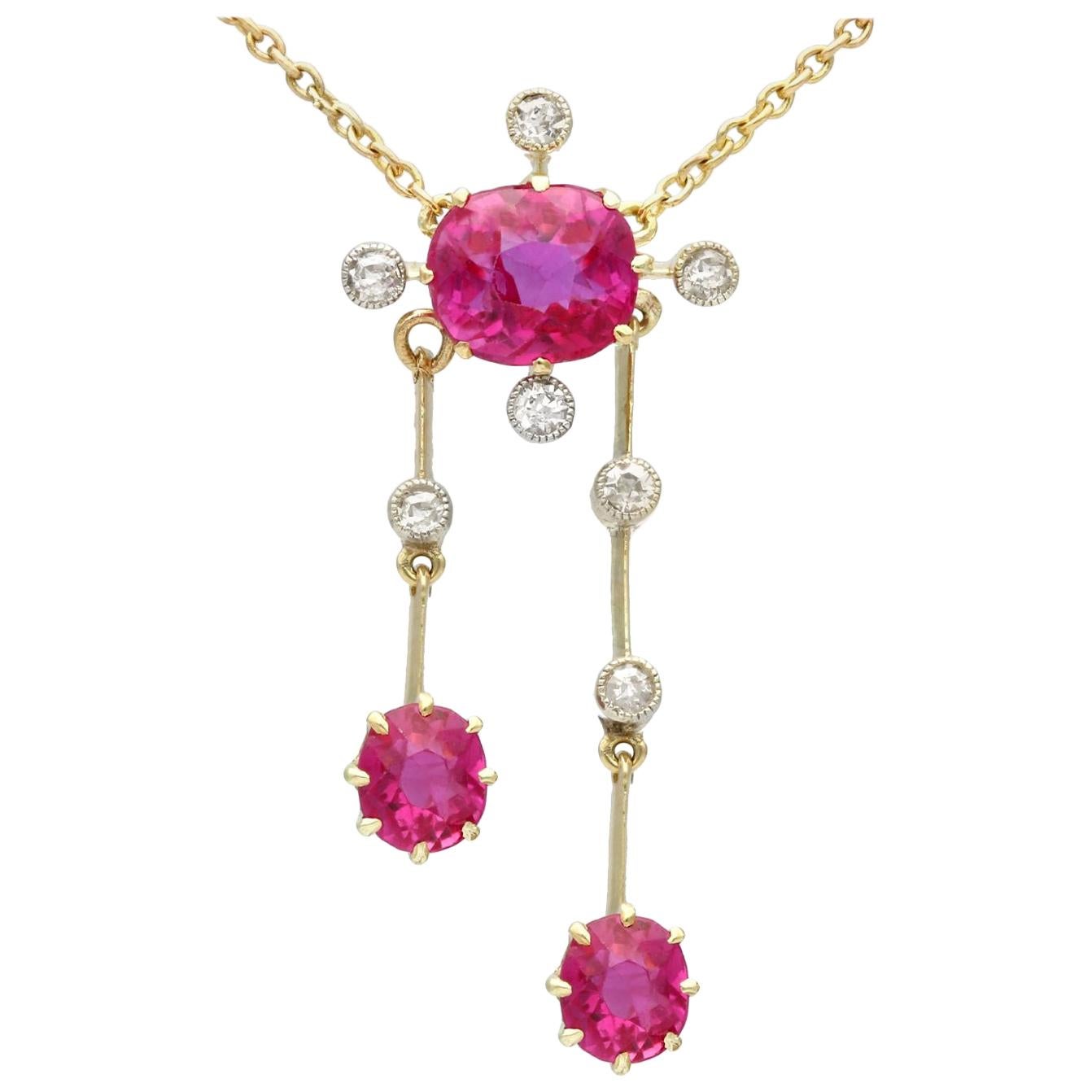 Antique 2.29 Carat Ruby and Diamond Yellow Gold Necklace, circa 1900