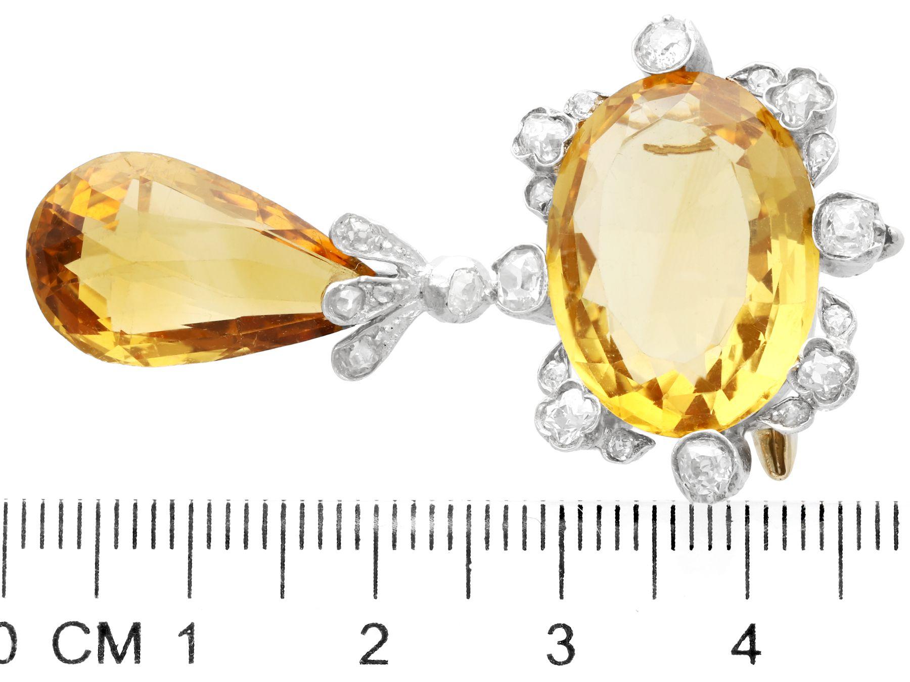 Antique 22.91 Carat Citrine and Diamond Yellow Gold Pendant Brooch 2