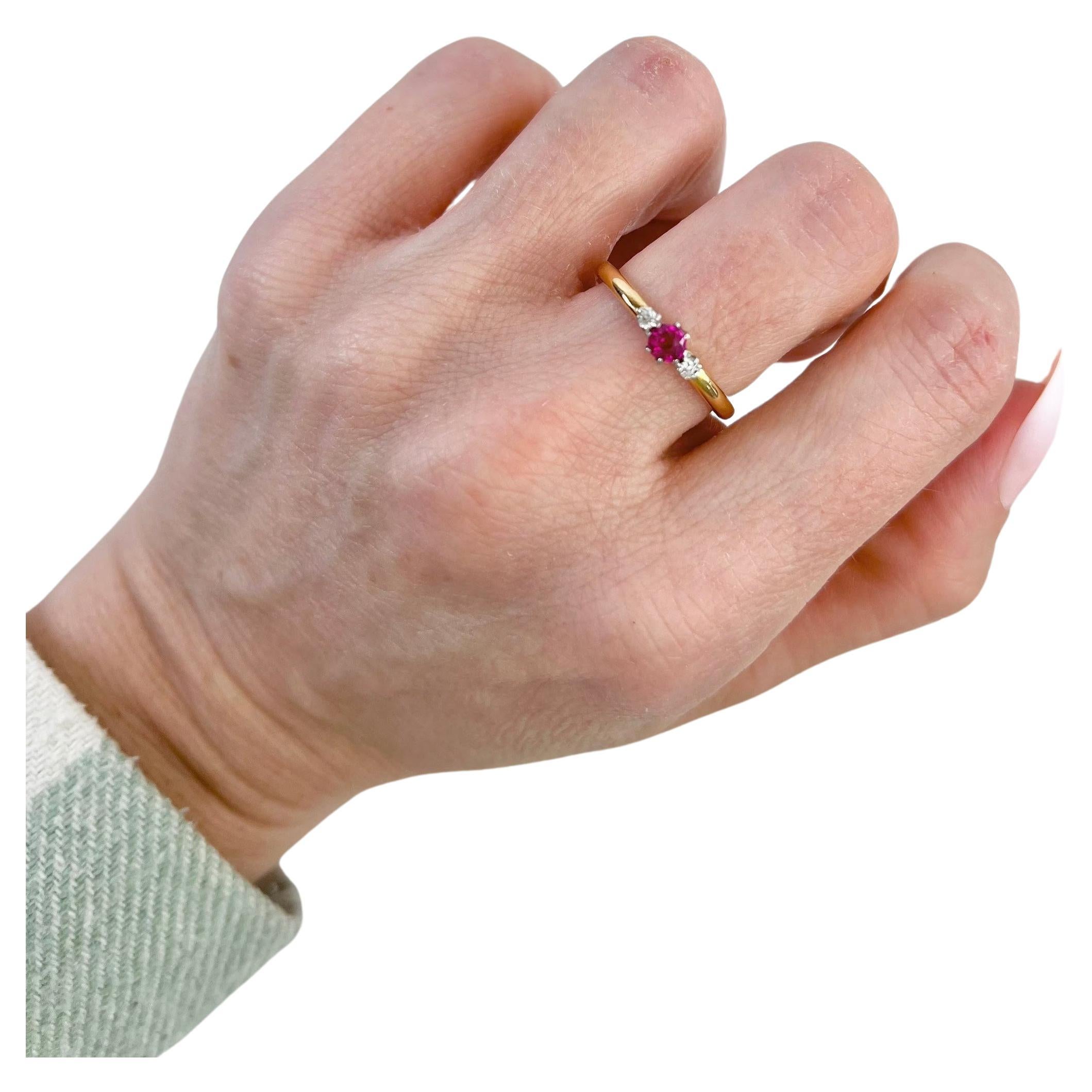 Antique 22ct Gold & Platinum Ruby Diamond Three Stone Ring For Sale