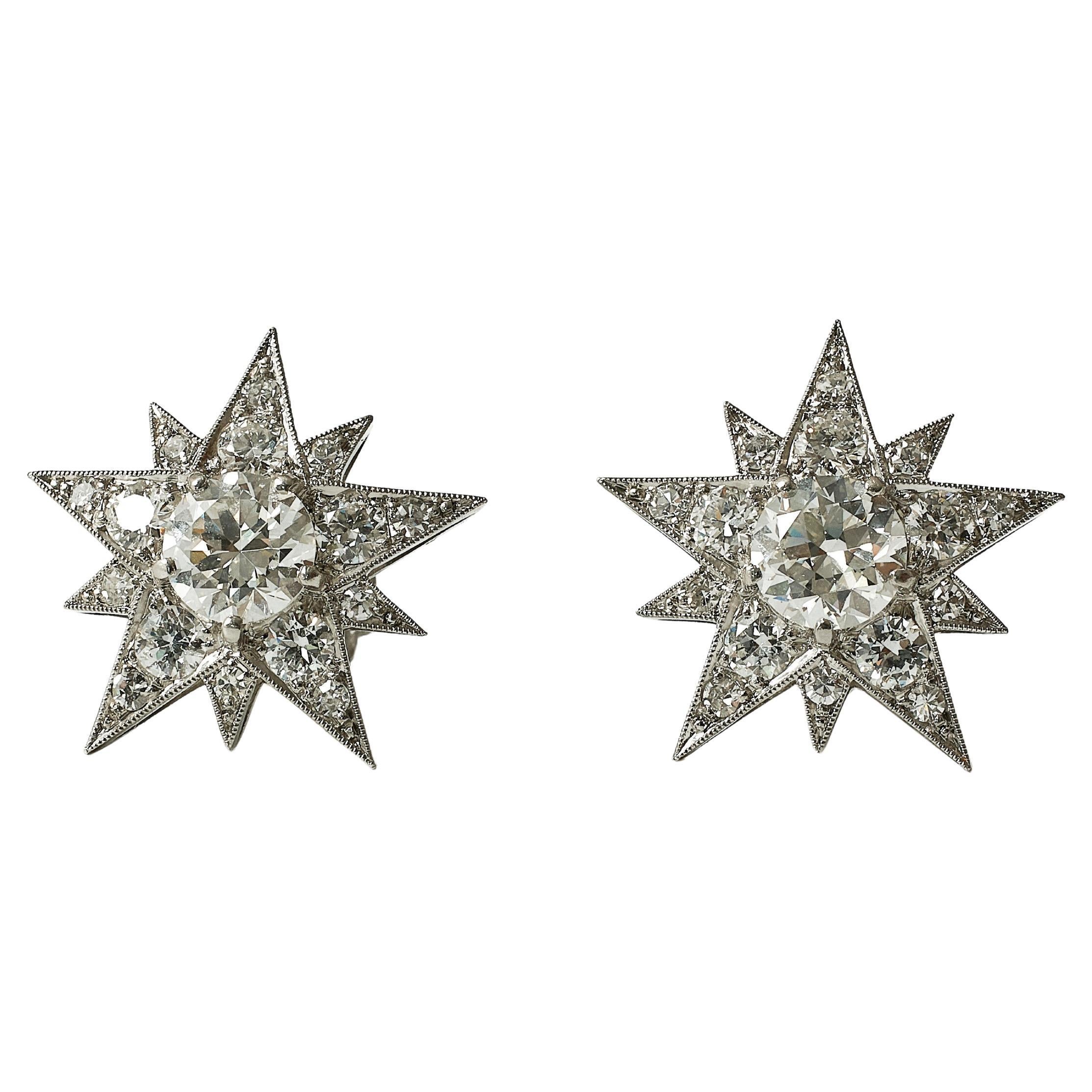 Antique 2.2ct old european cut diamond star earrings
