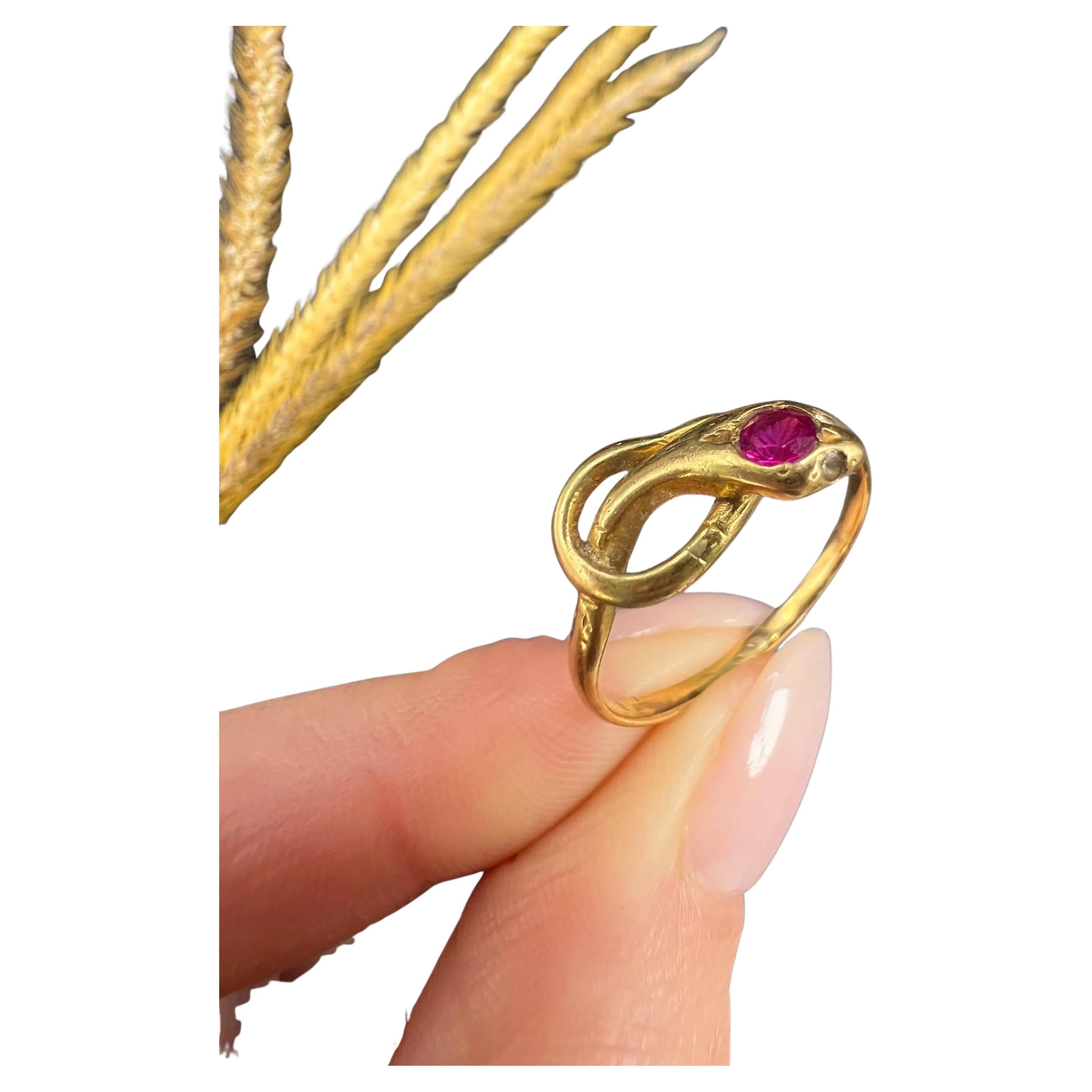 Antique 22ct Yellow Gold, Edwardian Ruby Snake Ring