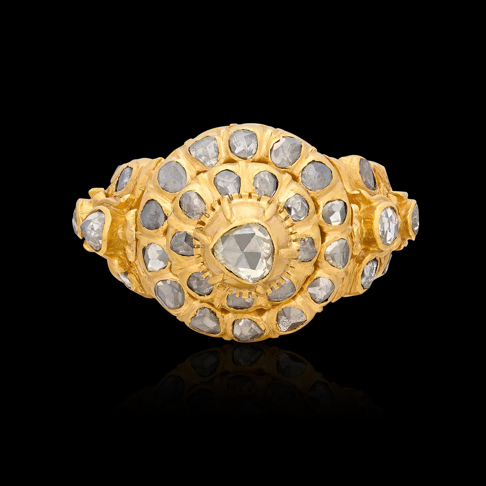 Rose Cut Antique 22k Gold & Diamond Poison Ring
