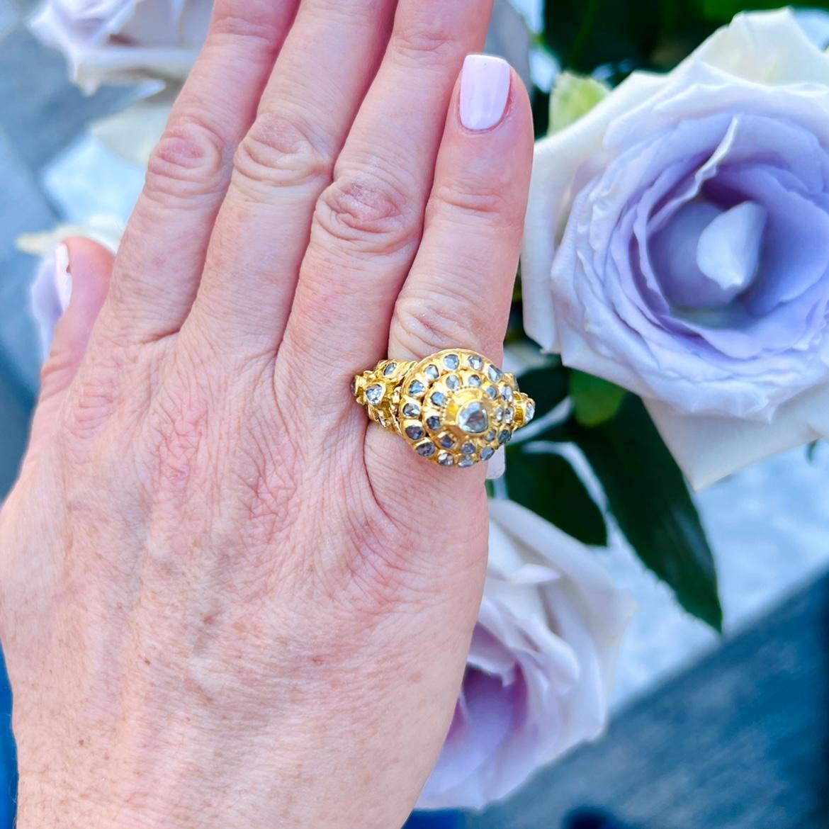 Antique 22k Gold & Diamond Poison Ring In Excellent Condition In San Francisco, CA