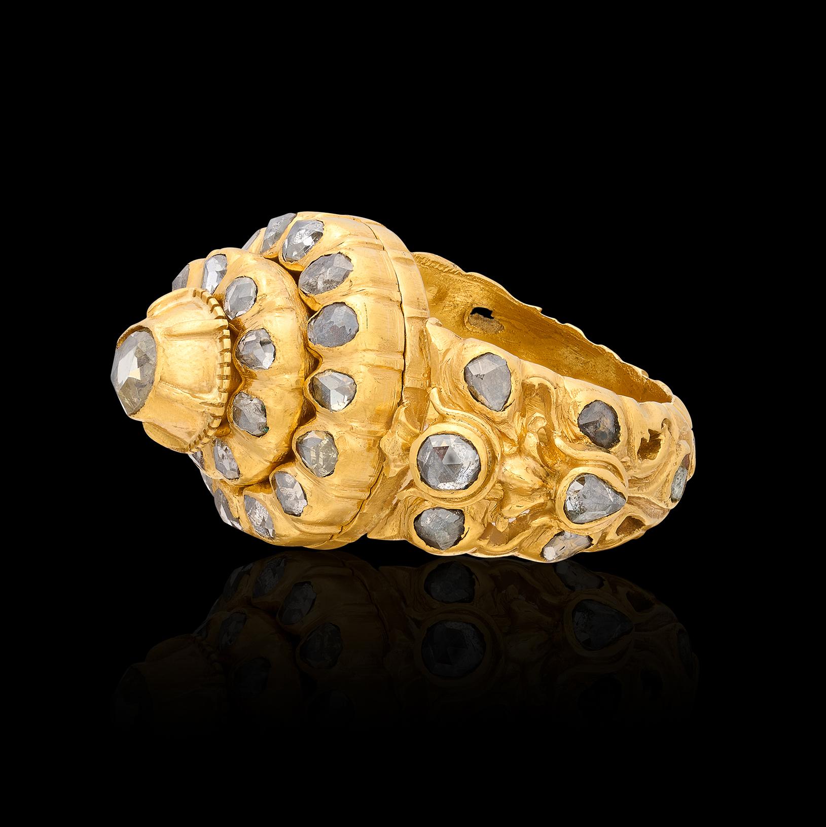Women's Antique 22k Gold & Diamond Poison Ring