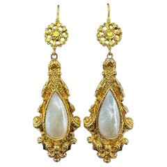 Antique 22K Gold Mabe Pearl Drop Earrings, Georgian-Victorian Era 3 Inches
