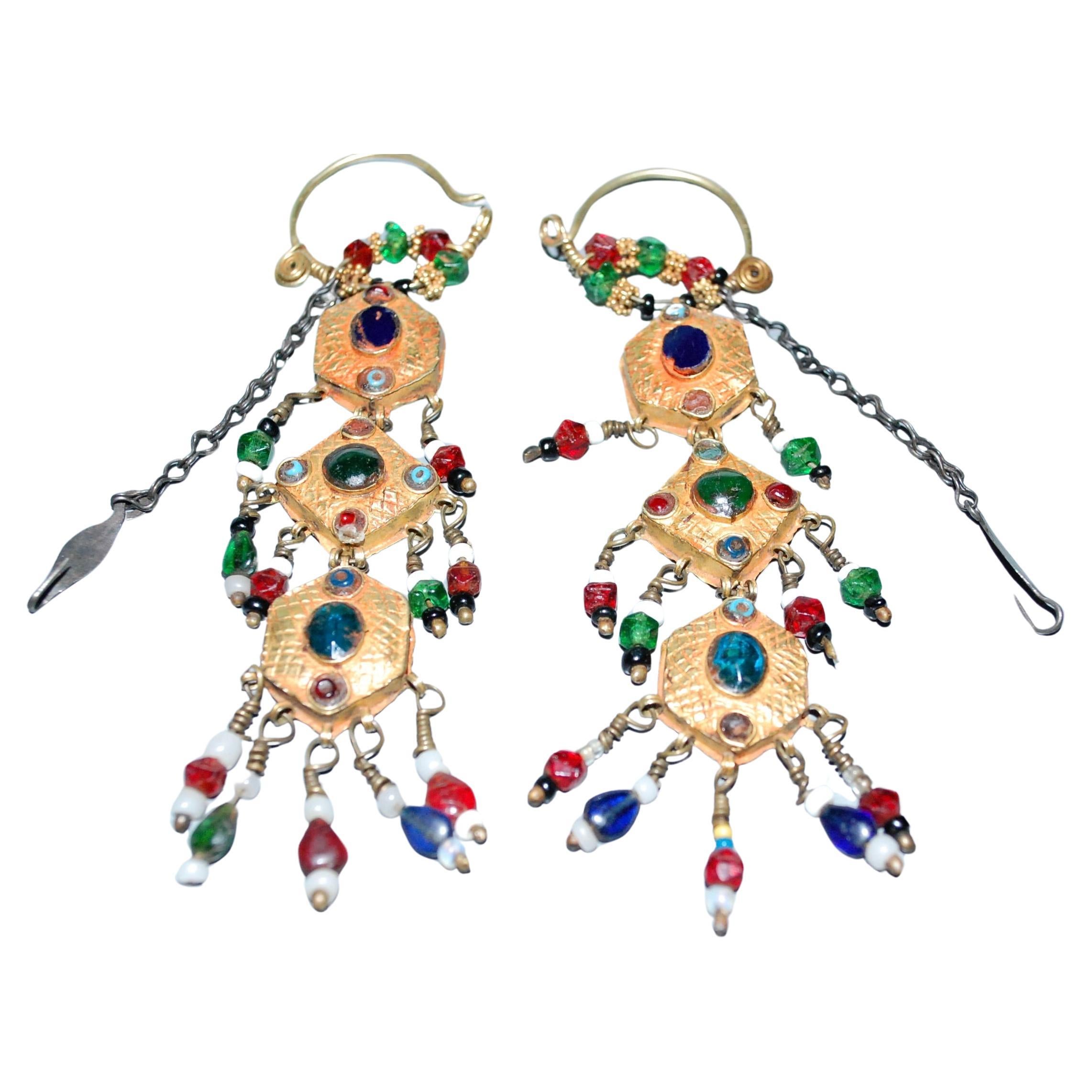 Pendientes Colgantes Qajar de Oro Antiguo de 22K Angloindio en venta