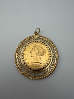Antique 22k Yellow Gold Lady Liberty Coin Set in 14k Yellow Gold Bezel