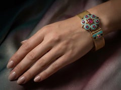 Antique 22KT Gold Ruby, Turquoise & Enamel Belt Bracelet (c. 1900–1910)