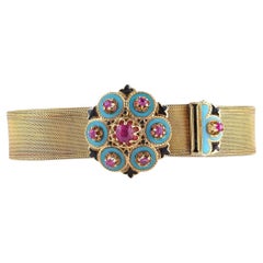 Antique 22KT Gold Ruby, Turquoise & Enamel Belt Bracelet (c. 1900–1910)