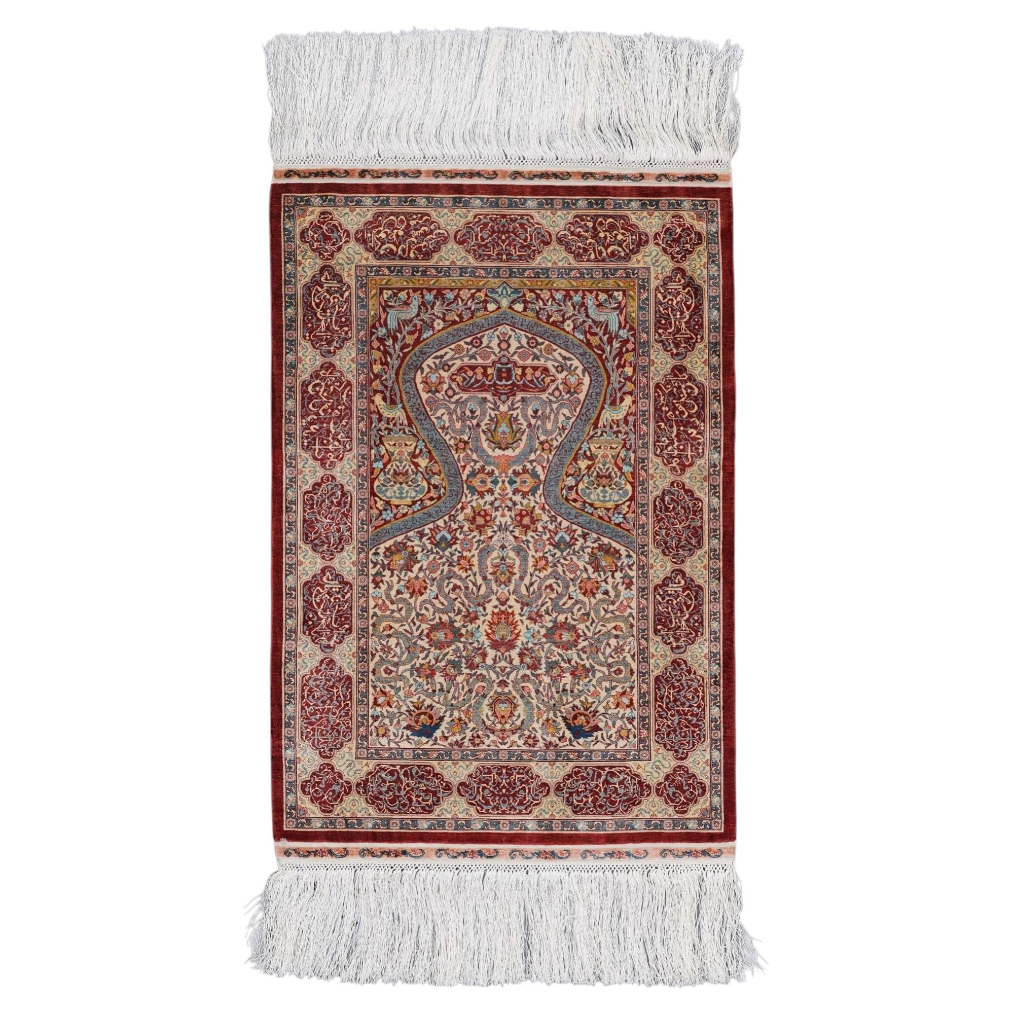 Antique 22x22 Quality Signed Hereke Silk Rug - Mid 20th Century