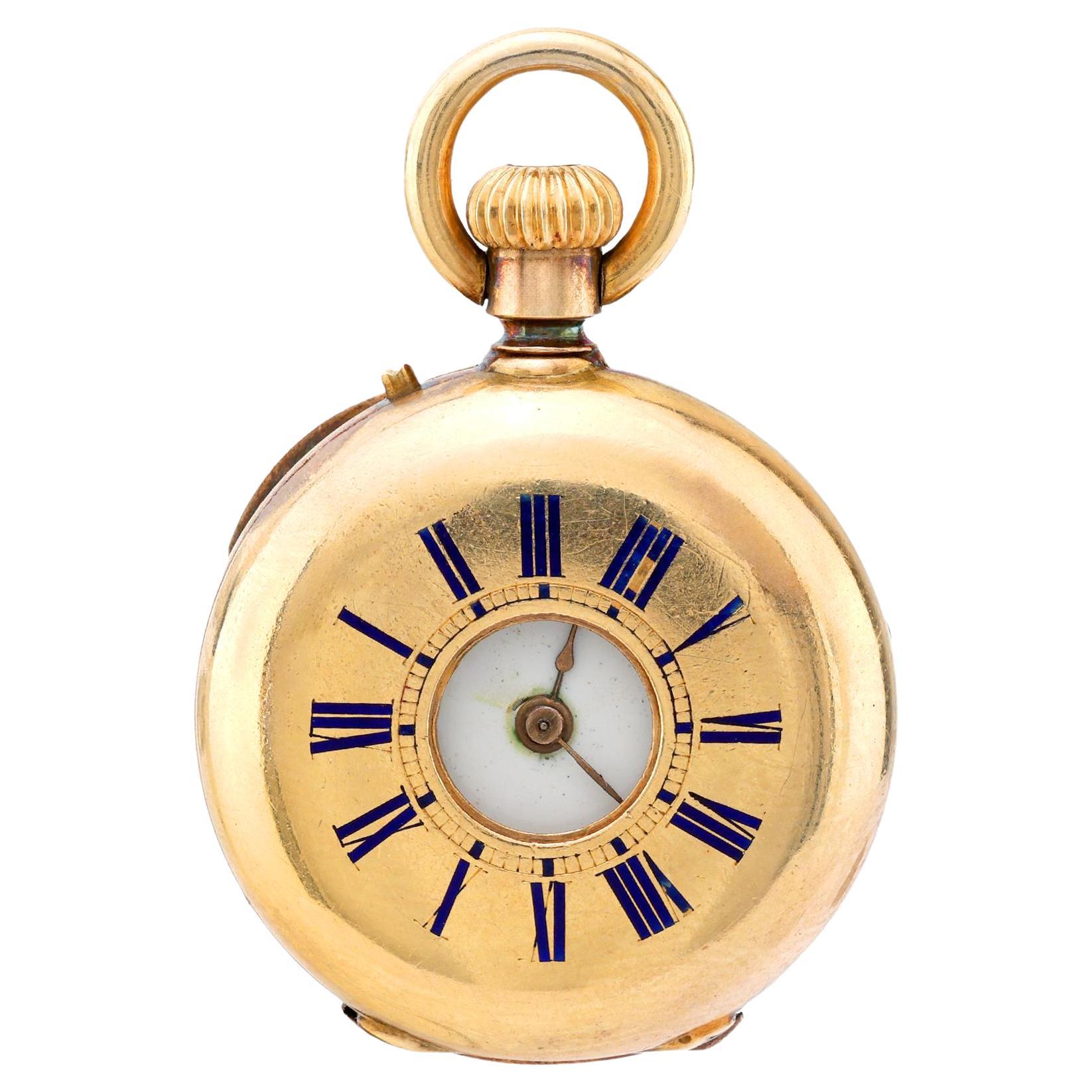 Antique 2.30 carat diamond 18k yellow gold silver covered pocket watch pendant For Sale