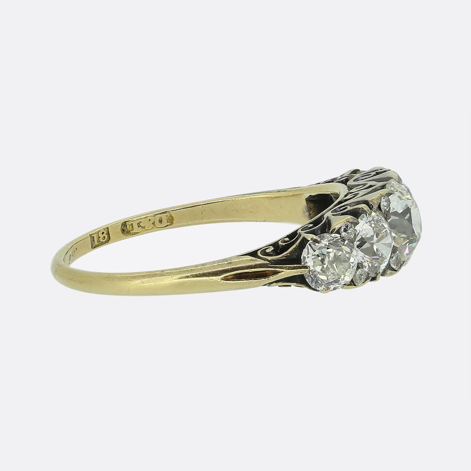 Old European Cut Antique 2.30 Carat Diamond Five-Stone Ring