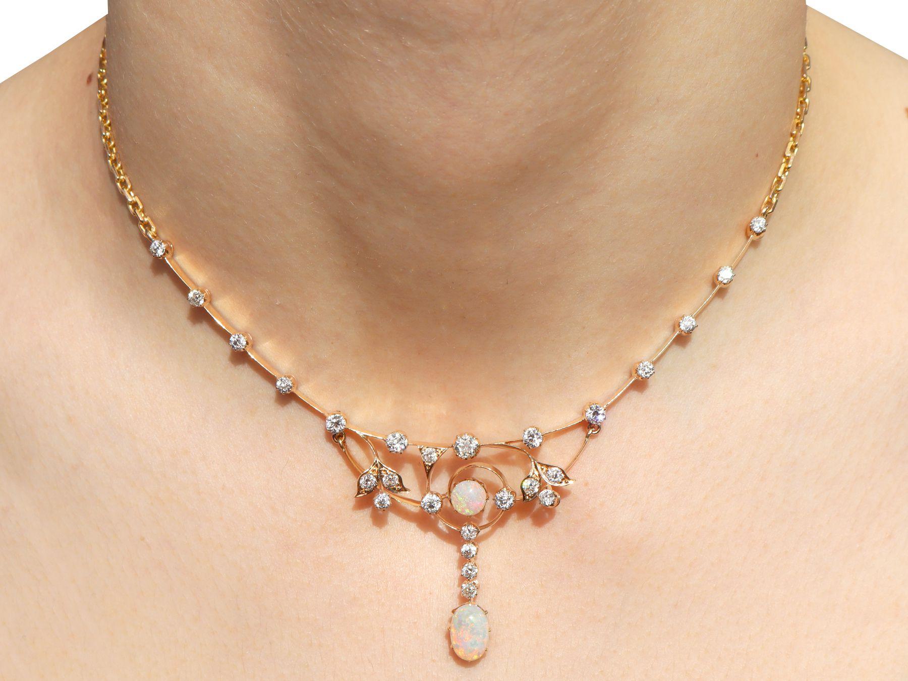 Victorian 2.30 Carat Opal and 2.54 Carat Diamond Necklace For Sale 4