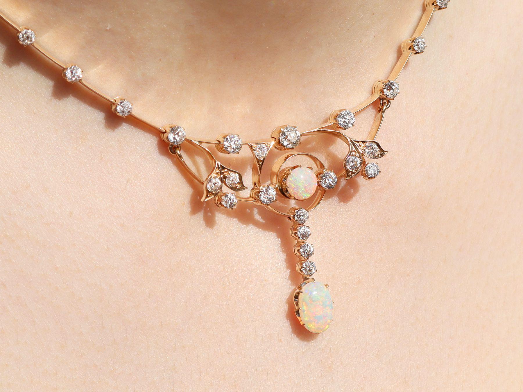 Victorian 2.30 Carat Opal and 2.54 Carat Diamond Necklace For Sale 5