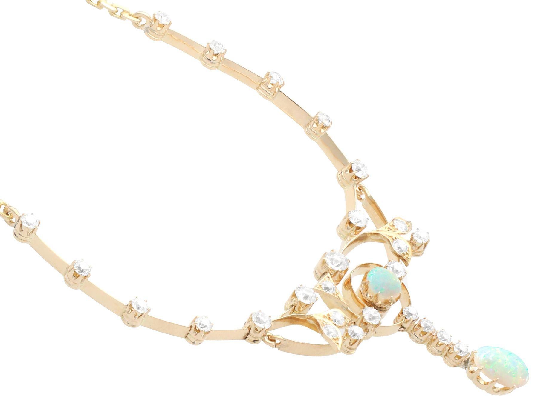 Cabochon Antique 2.30 Carat Opal and 2.54 Carat Diamond Yellow Gold Victorian Necklace For Sale