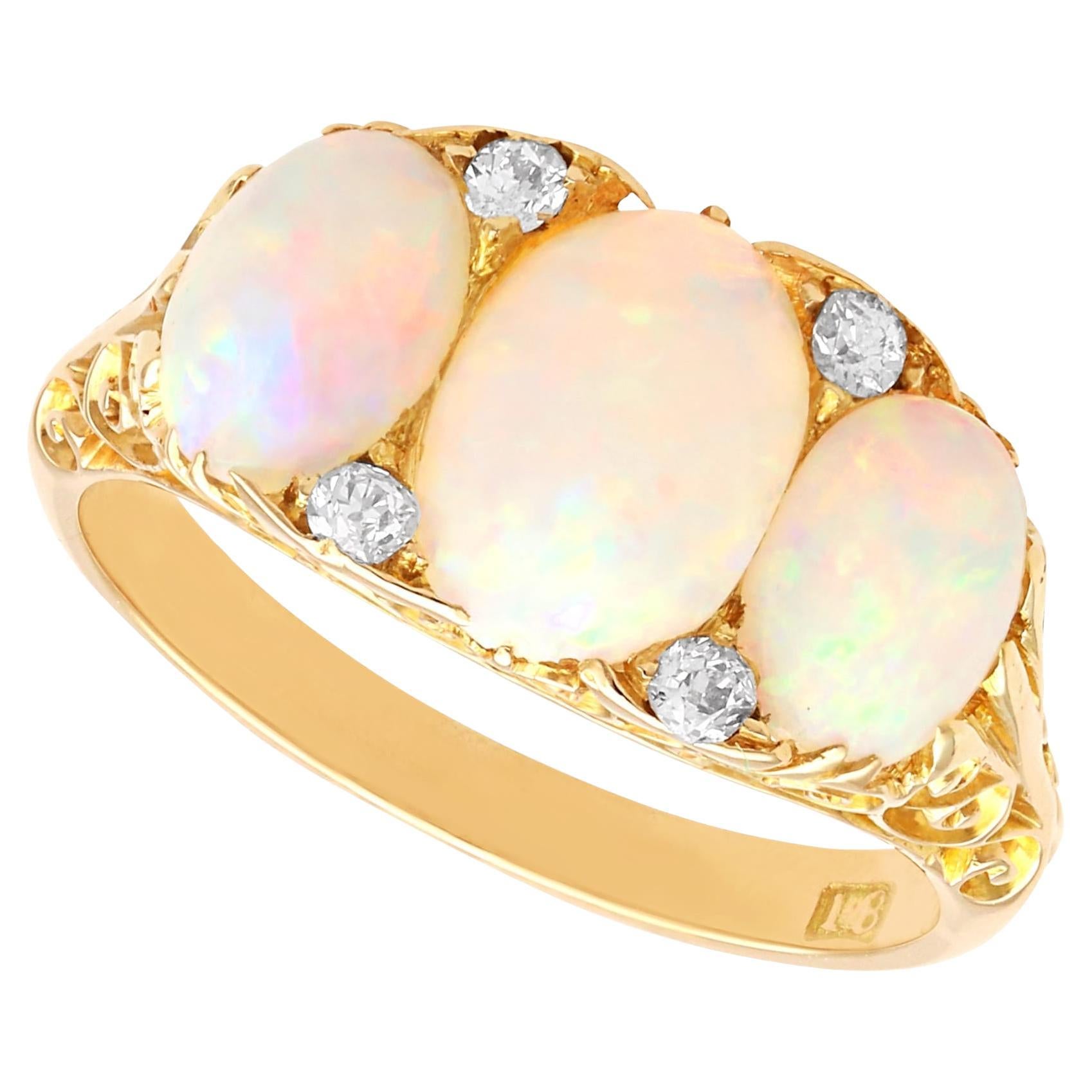 Antique Diamond 2.35 White Opal 18k Yellow Gold Trilogy Ring