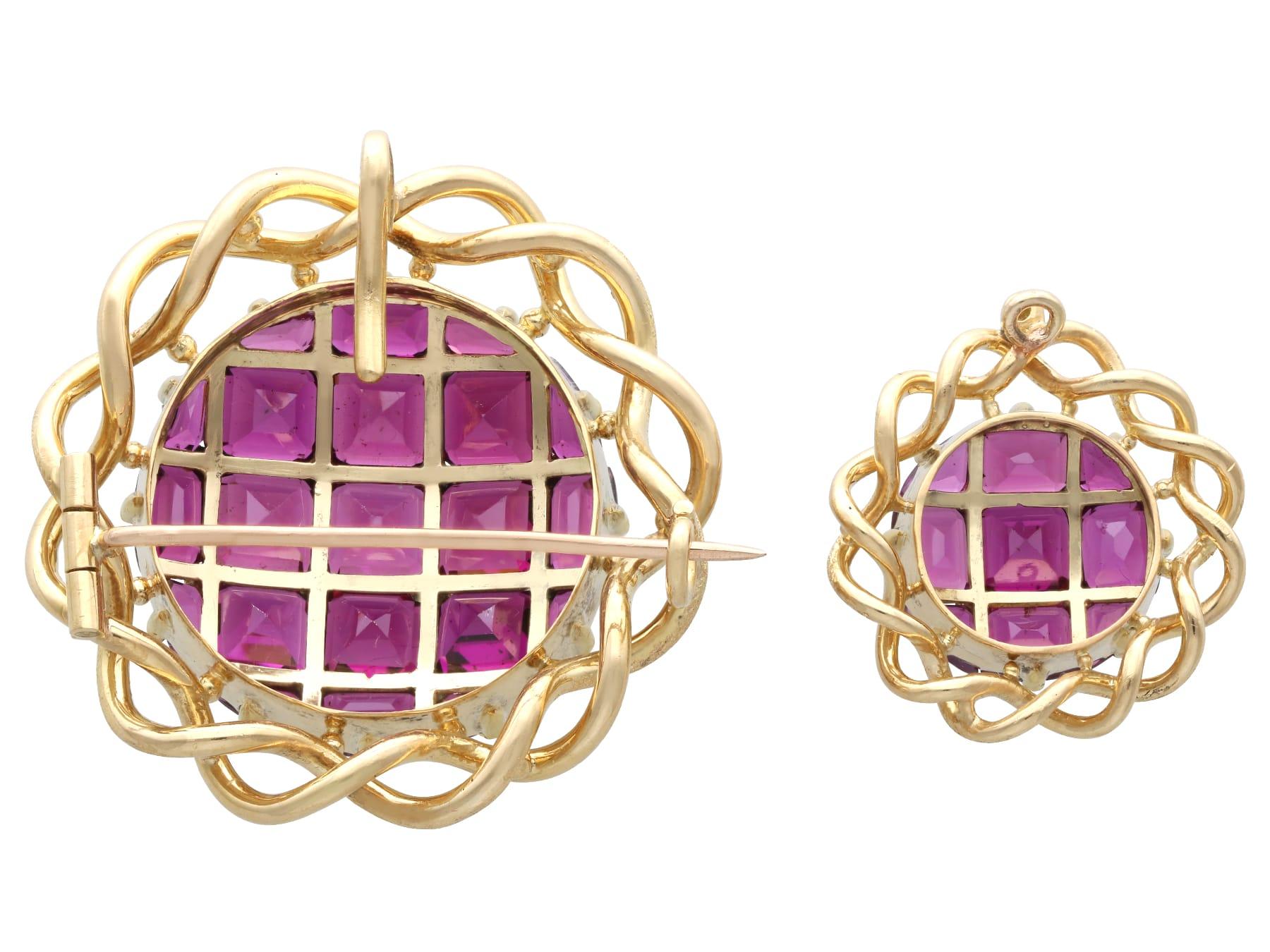 Antique 23.50 Carat Garnet 0.28 Carat Diamond 18k Yellow Gold Brooch Circa 1890 For Sale 1