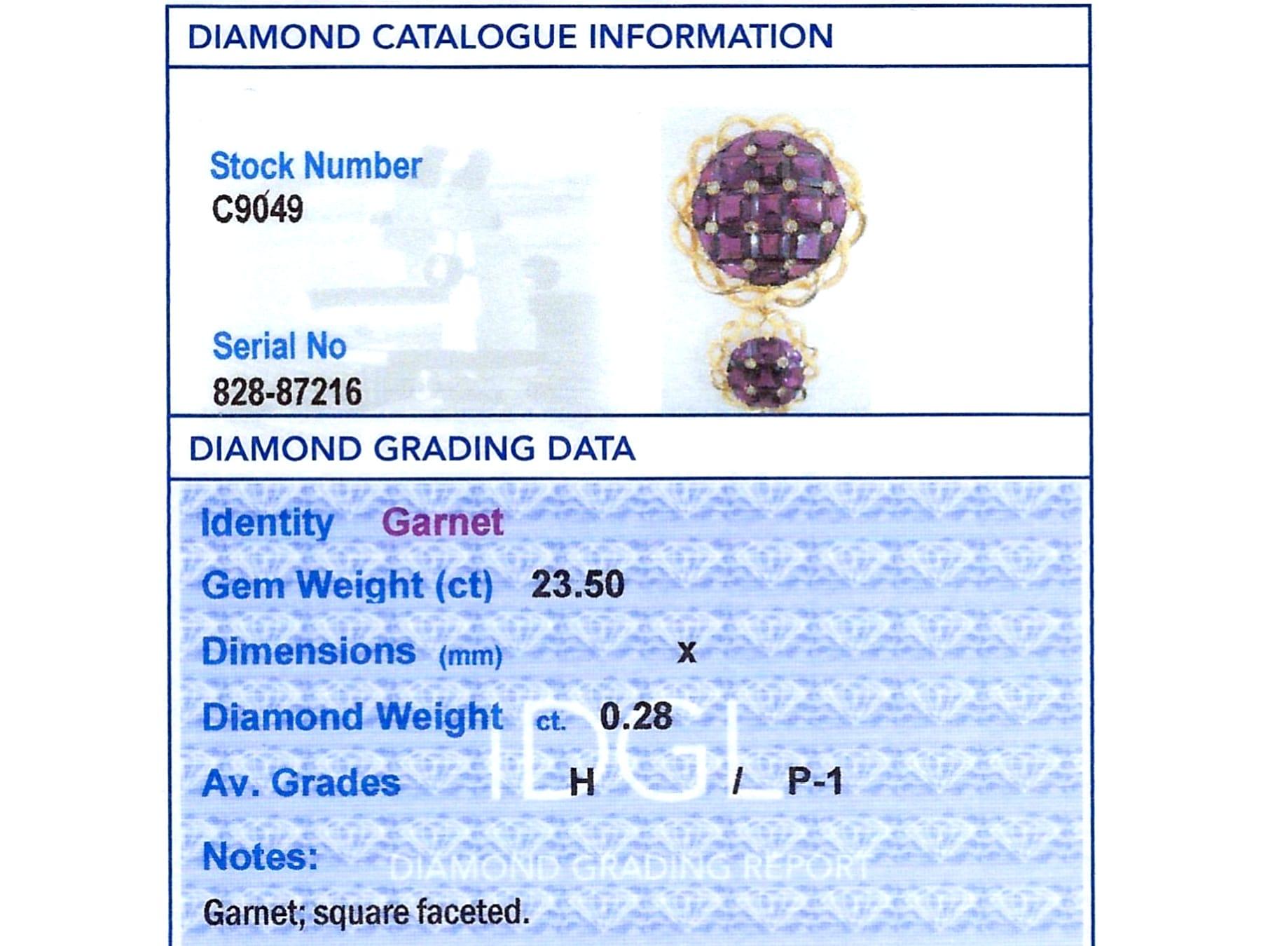 Antique 23.50 Carat Garnet 0.28 Carat Diamond 18k Yellow Gold Brooch Circa 1890 For Sale 4