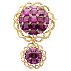 Antique 23.50 Carat Garnet 0.28 Carat Diamond 18k Yellow Gold Brooch Circa 1890