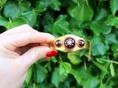 Antique 23.59 Carat Garnet Diamond Yellow Gold Bangle