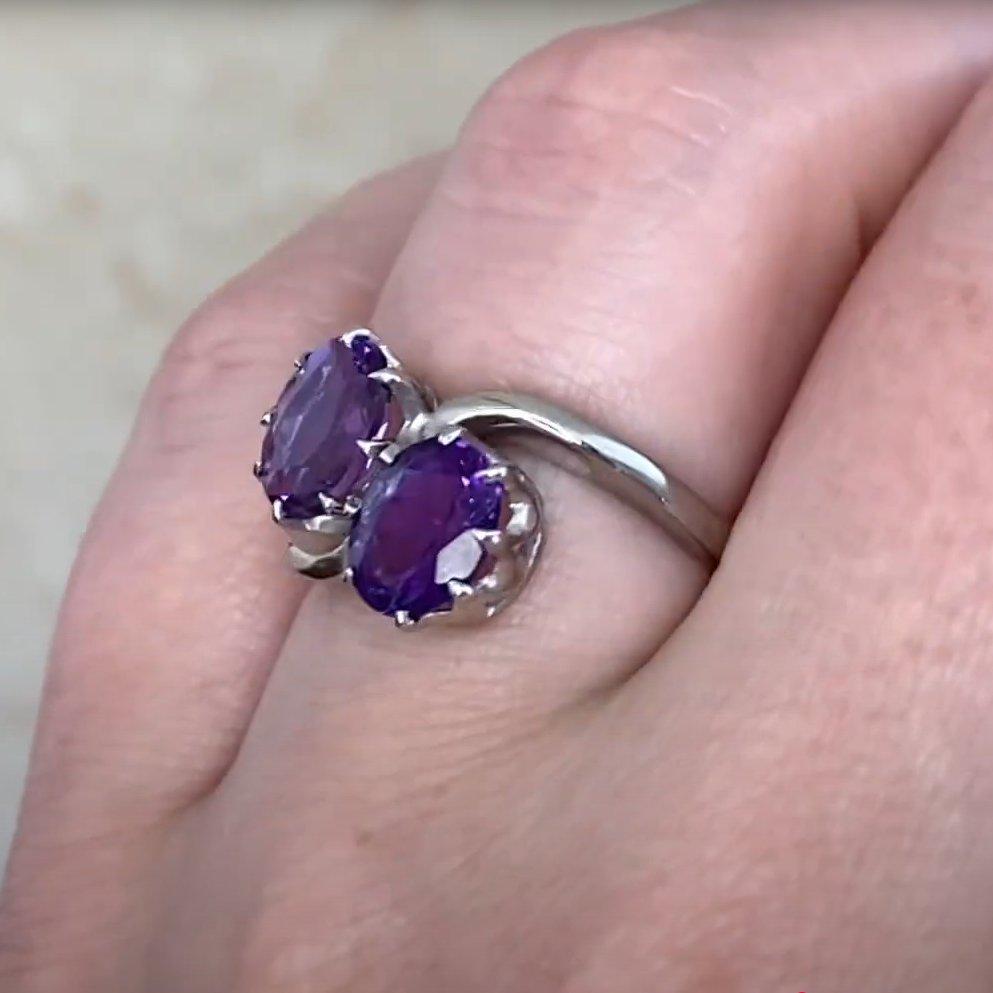 Art Deco Antique 2.35ct Oval Amethyst Ring, Platinum For Sale