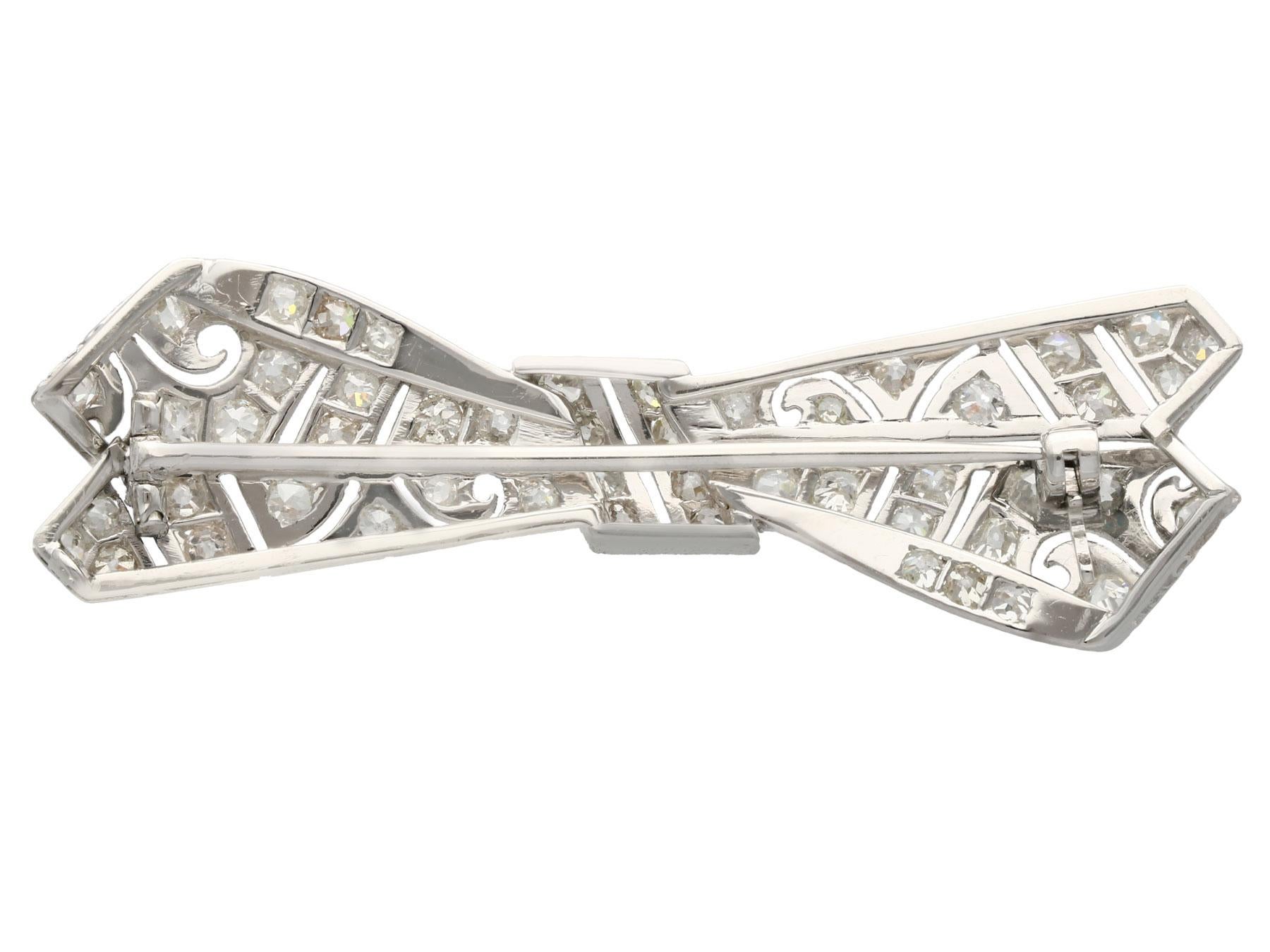 Women's Antique 2.36 Carat Diamond and Platinum 'Bow' Brooch