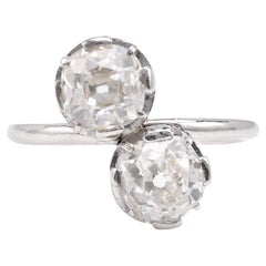Bague Toi et Moi ancienne en or blanc 18 carats avec diamant GIA de 2,36 carats