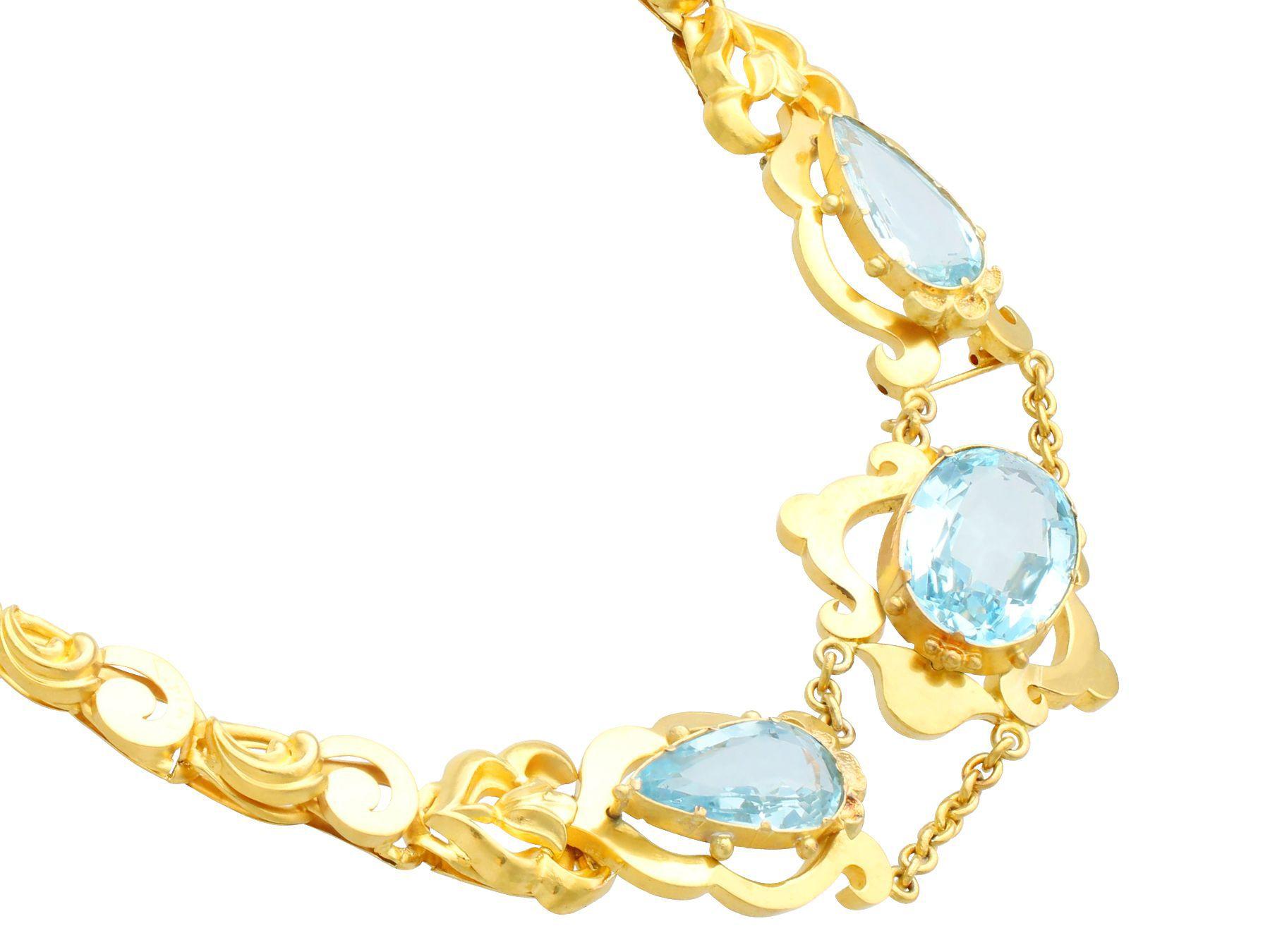Antique 23.72ct Aquamarine and Yellow Gold Necklace Circa 1850 In Excellent Condition In Jesmond, Newcastle Upon Tyne
