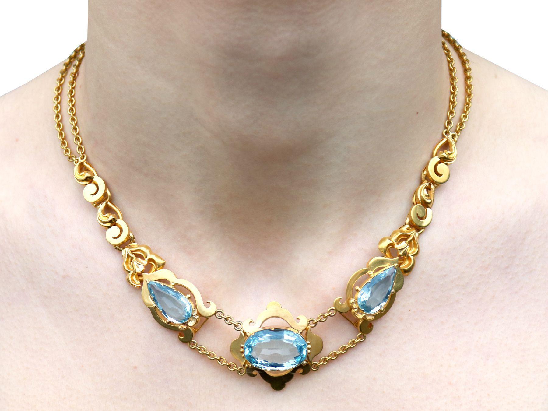 Antique 23.72ct Aquamarine and Yellow Gold Necklace Circa 1850 2