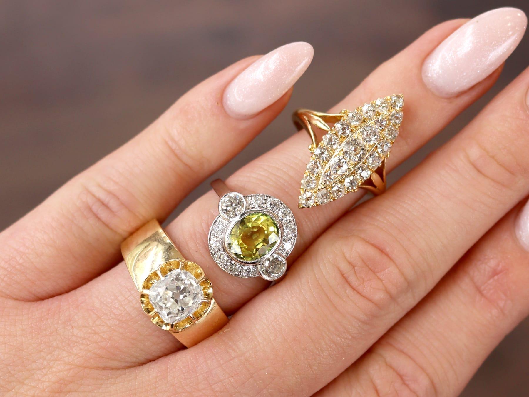 Antiguo Anillo de Compromiso Solitario Unisex de Diamantes de 2,38 quilates y Oro Amarillo de 18k en Excelente estado para la venta en Jesmond, Newcastle Upon Tyne