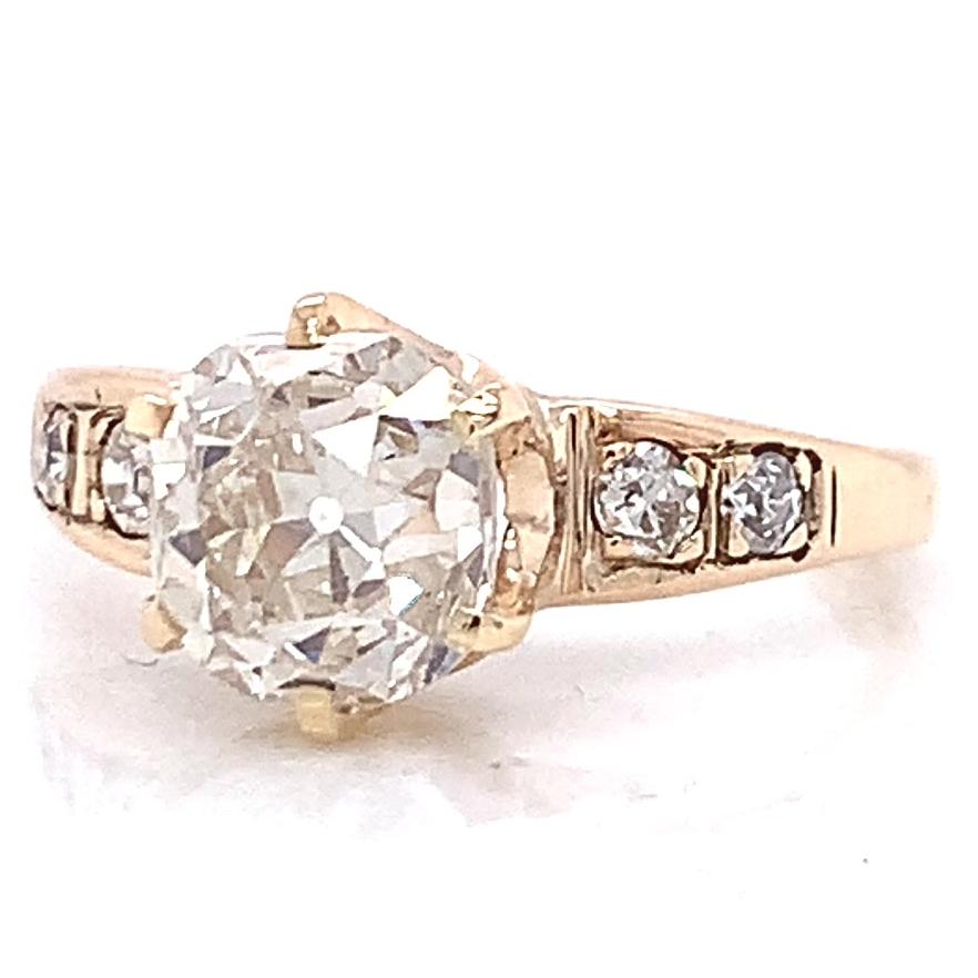 Late Victorian Antique 2.38 Carat Old Mine Cut Diamond Yellow Gold Engagement Ring