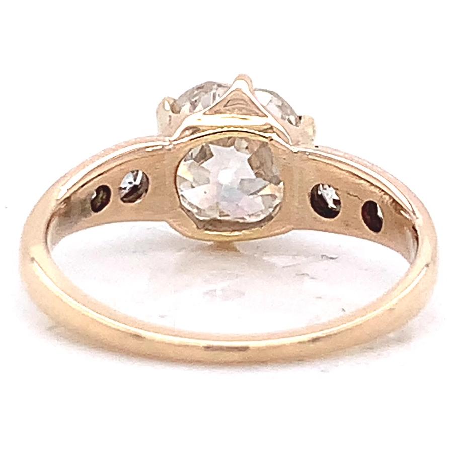 Antique 2.38 Carat Old Mine Cut Diamond Yellow Gold Engagement Ring In Excellent Condition In Beverly Hills, CA