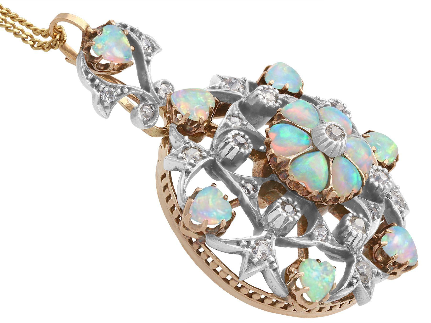 Antique 2.38 Carat Opal and Diamond Yellow Gold Pendant Brooch, 1880s In Excellent Condition For Sale In Jesmond, Newcastle Upon Tyne