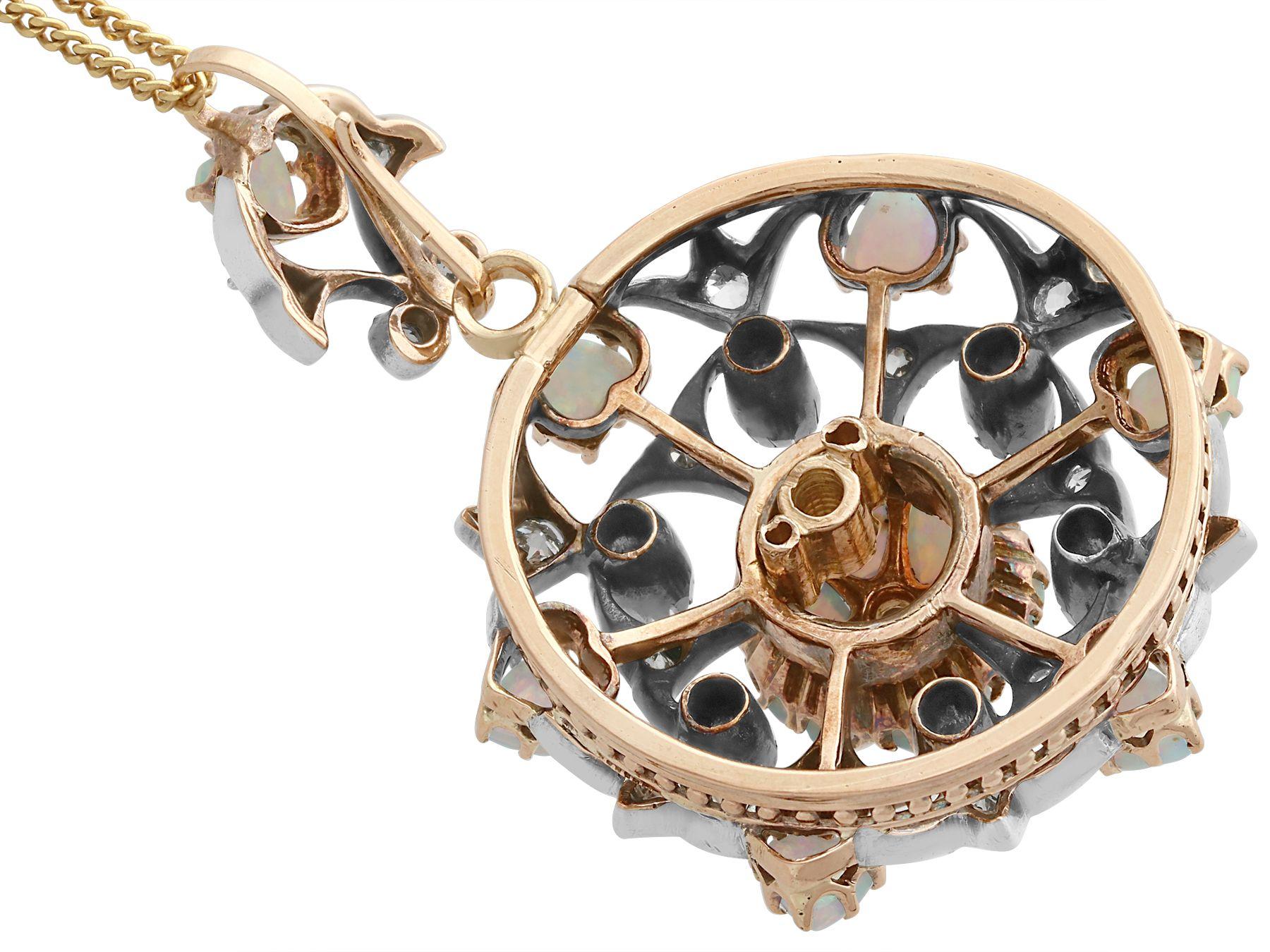 Women's or Men's Antique 2.38 Carat Opal and Diamond Yellow Gold Pendant Brooch, 1880s For Sale