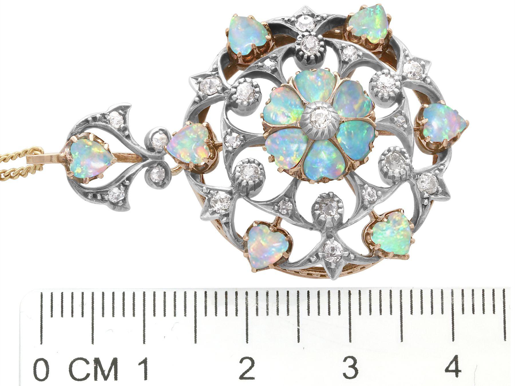 Antique 2.38 Carat Opal and Diamond Yellow Gold Pendant Brooch, 1880s For Sale 2