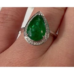 Art Deco Pear Cut 4 CT Certified Emerald Diamond Engagement Ring in 18K Gold