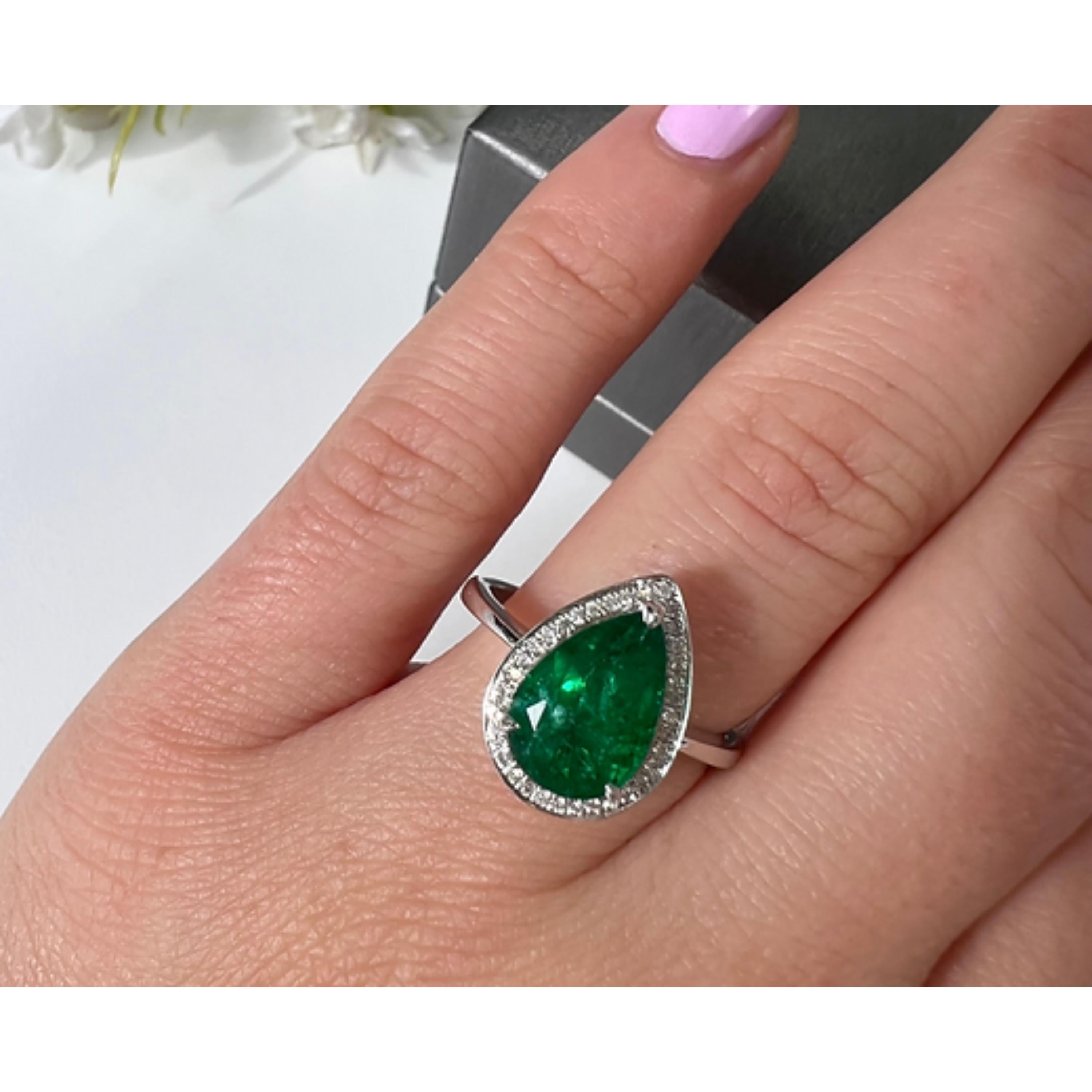 For Sale:  Art Deco Pear Cut 4 CT Certified Emerald Diamond Engagement Ring in 18K Gold 3