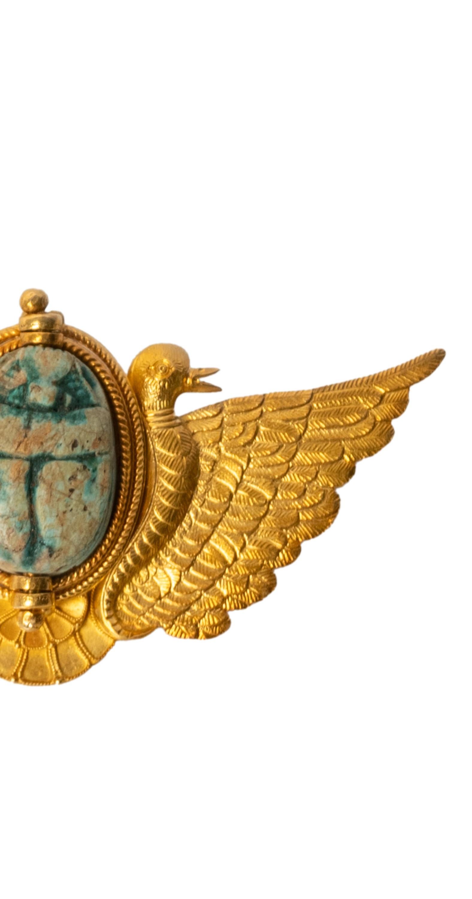 Antique 24 Karat Gold Egyptian Revival Scarab Pendant Brooch Cesare Tombini 1870 For Sale 5