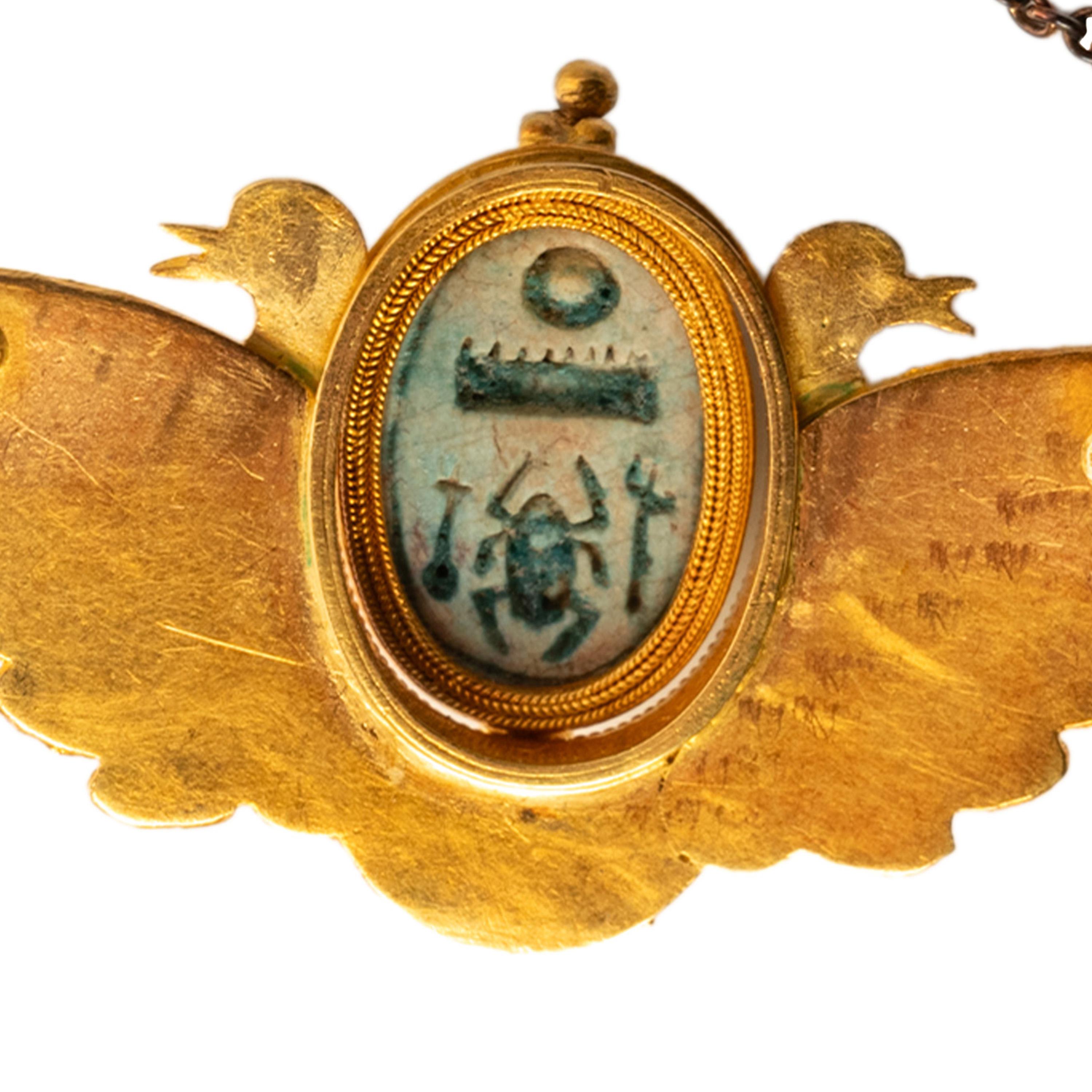 Antique 24 Karat Gold Egyptian Revival Scarab Pendant Brooch Cesare Tombini 1870 For Sale 6
