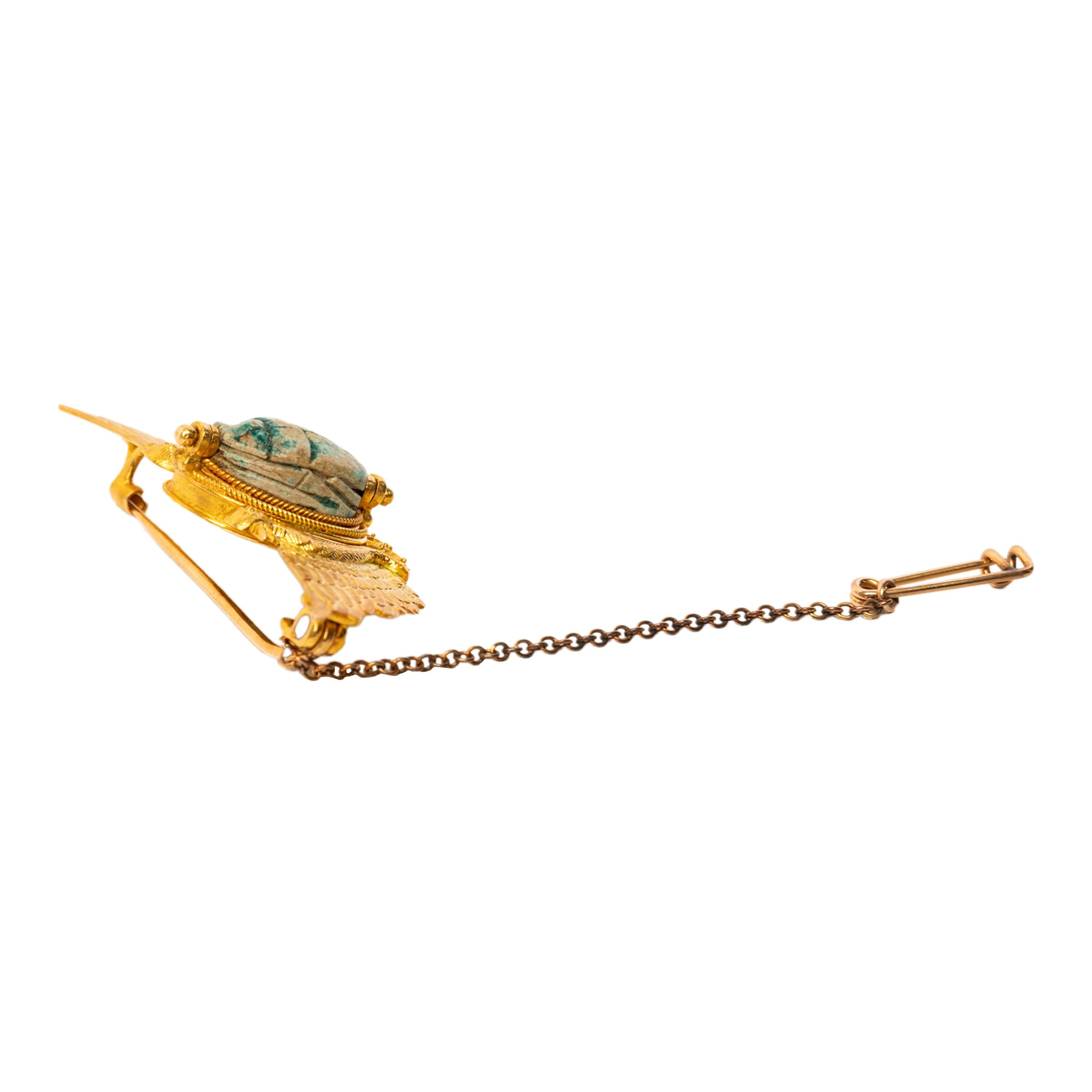 Late 19th Century Antique 24 Karat Gold Egyptian Revival Scarab Pendant Brooch Cesare Tombini 1870 For Sale