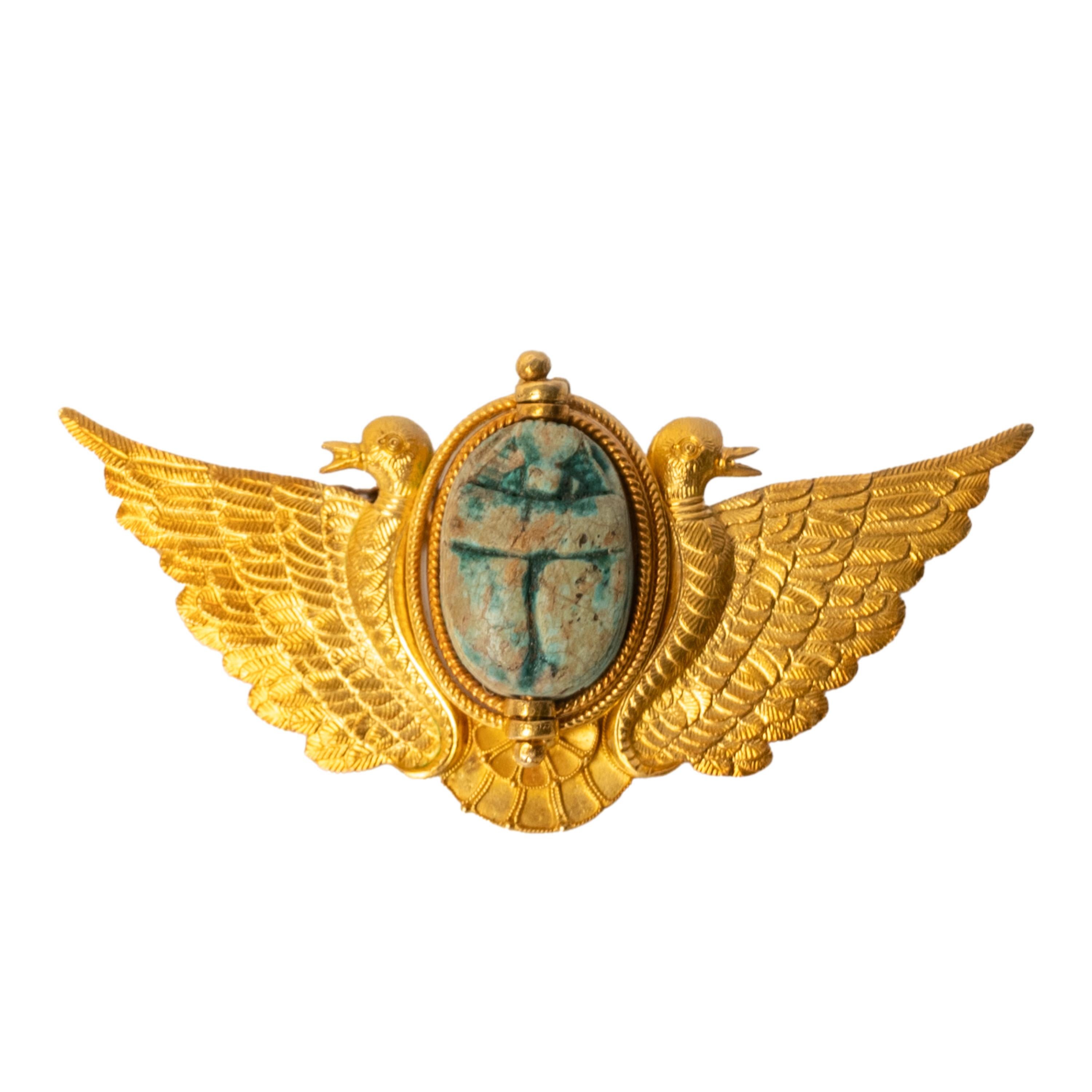 Antiguo Broche Colgante Escarabajo Renacimiento Egipcio Oro de 24 Kilates Cesare Tombini 1870 en venta 2