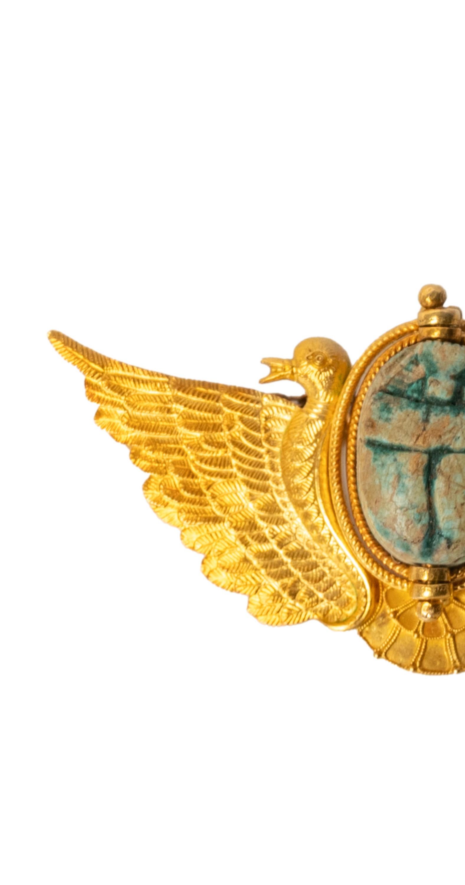 Antique 24 Karat Gold Egyptian Revival Scarab Pendant Brooch Cesare Tombini 1870 For Sale 3